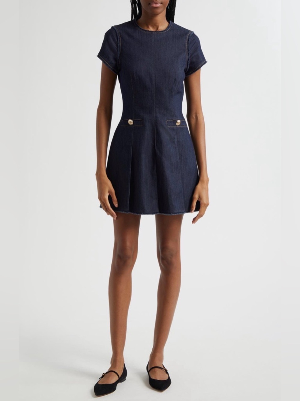 Cinq a Sept Nova Jean Fit and Flare Short Sleeve Dress Indigo Denim Size 10